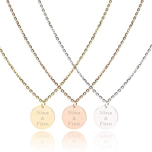 PHOENIX - Personalisierte Kette mit Gravur | 15mm Plättchen Anhänger| 316L Edelstahl | Silber, 18K vergoldet, 18K rosévergoldet | Persönliche Geschenke | Geburtstag Muttertag Jahrestag