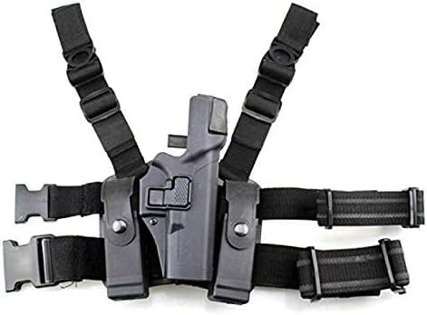 Gexgune Taktische Bein Holster rechte Hand Paddel Oberschenkel Gürtel Level 3 Lock Duty Pistole Pistole Holster w/Magazin Fackel Beutel für G 17 19 22 23 31 (2 Farben optional)