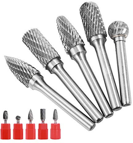 Gasea 5PCS 6×10mm Fraises Double Coupe Rotatives Carbure de Tungstène Die Grinder Bit 6.35mm Tige Cylindrique de Gravure Rotatif Burres Pour Travail du Bois, Métal Polissage, Gravure, Perçage