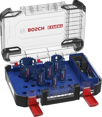 Bosch 9x Coffret universel de scies trépans EXPERT Multi Material PC Plus (pour Bois avec métal, Brique, Ø 22-68 mm, Professional Accessoire Perceuses)