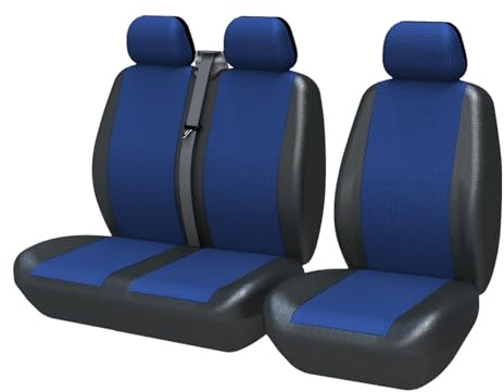 TOYOUN Universal Auto Sitzbezüge für Transporter LKW Vorn Autositzbezüge 2+1, Sitzbezug Fahrersitz + 2er Beifahrersitzbank Schonbezüge Blau, Pu Leder Stoff Spleißen
