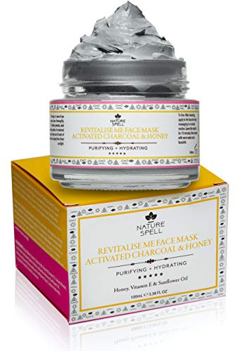 Nature Spell Activated Charcoal & Honey Purifying Face Mask 100 ml With Vitamin E – Helps Remove Acne, Unclog Pores & Dead Skin Cells - Made In The UK