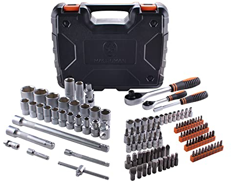 MACHOMAN CM119 Set di chiavi a bussola professionale da 119 pezzi 1/2 e 1/4 Kit di attrezzi per barra di prolunga con impugnatura a cricchetto
