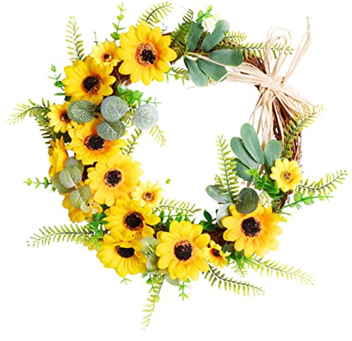 Amosfun Künstlicher Sonnenblumen Kranz Wandkranz Retro Türkranz Landhausstil Gelbe Blume Girland Kranz Ostern Frühling Herbst Dekoration Willkommen Zeichen für Hochzeit Party Haustür Garten