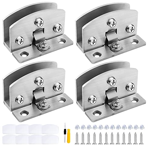 GZhaizhuan Lot de 4 charnières réglables en verre pour porte en verre de 5 à 8 mm d'épaisseur, avec vis, films transparents, tournevis (argenté)