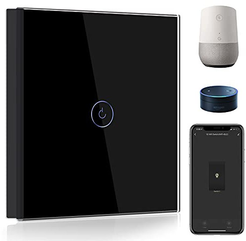 BSEED Smart Light Switch,Compatible with Alexa and Google Home,1 Gang 1 Way WiFi Touch Switch,2 Way or Multi-Way Control by SmartLife APP,Black Alexa Switch with LED Indicator Light-Neutral Wire Need