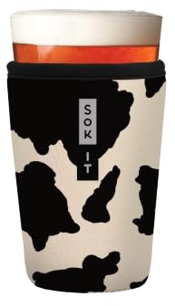 Sok It PintGlassSok Beer Glass Sleeve Insulated Neoprene Cover (Cow Print, Pint Glass Sleeve)