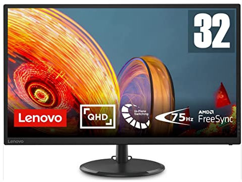 Lenovo D32q-20, 31.5 2K QHD (2560x1440, IPS, 4ms, 75Hz, HDMI+DP, FreeSync), Inclinación Ajustable - Raven Black - Exclusivo de Amazon
