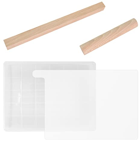 5 Piezas Juego de Moldes para Hornear Turrón de Bricolaje, Juego de Herramientas para Hacer Turrones, Bandeja de Molde Antiadherente de Silicona Rodillo de Madera, para Hornear Pastelería