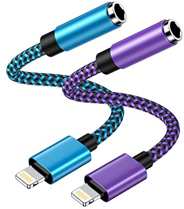 iPhone Headphone Adapter, 2Pack Apple Dongle Lightning to 3.5mm Jack Converter Braided Audio Aux Cord Earbuds Splitter Adaptor Compatible with iPhone 14 13 12 11 Pro Max X XR XS SE 8 7 Plus iPad iPod