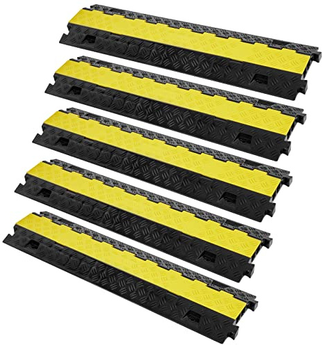 VEVOR Rampa protectora de cables, paquete de 5, 2 canales, capacidad de 22,000 lbs/eje, cubierta de alambre de TPU resistente, rampa protectora de manguera, rampa de entrada, retardador de velocidad d