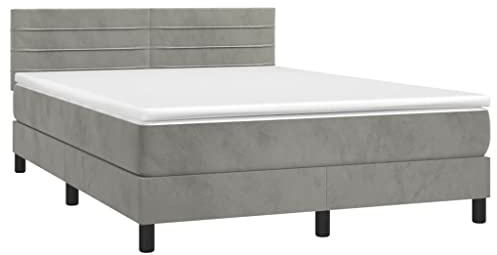 vidaXL Boxspringbett mit Matratze Hellgrau 140x200 cm Samt
