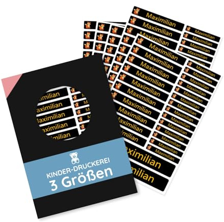 Personalisierte Namensaufkleber Set Schwarz, 130 Stück, Mini/Mittel/Groß | Aus robustem PVC, spülmaschinenfest, wasserfest & kratzfest für Innen & Außen, ideal für Kindergarten & Schule