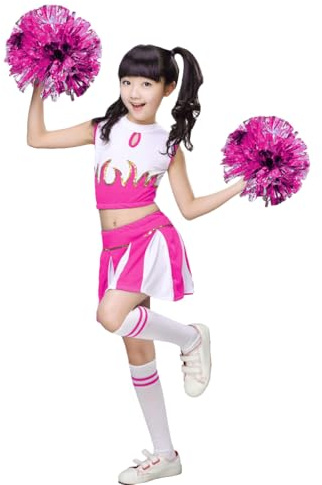 LOLANTA Costume de Cheerleader pour Filles Déguisement Uniforme de Pom-pom Girl(rose,5-6 ans,taille du tag 120)
