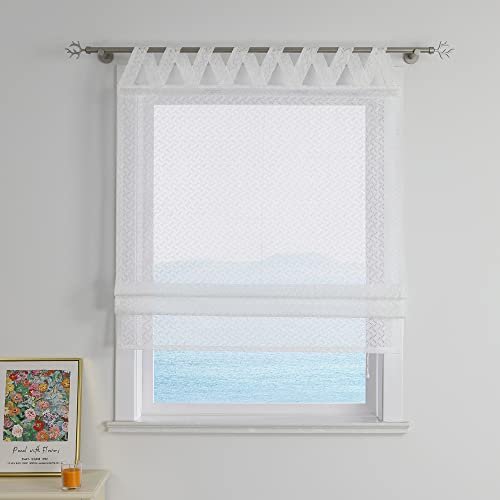 ESLIR Raffrollo mit V-Schlaufen Wohnzimmer Raffgardine Weiß Schlaufenrollo Küche Gardinen Landhaus Bändchenrollo Transparent Vorhänge Jacquard BxH 120x140cm 1 Stück