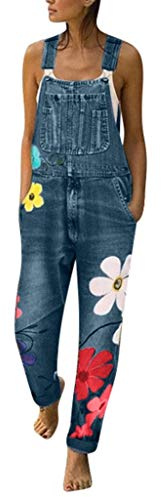 Hängselbyxor Dam Jeans Långa Boyfriend Blommor Oversize Lös Passform Denimbyxor Vintage Kvinnor Jeansoveraller Playsuit Sparkbyxor