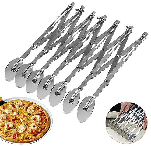 DBREAKS 7 Räder Pizzaschneider, 7 Rad Teigschneider, Verstellbarer Pizzaschneide, Mehrrund-Teigschneider, Teigschneider Edelstahl, Kuchenteiler Blechkuchen, für Pizza, Kuchen, Teig