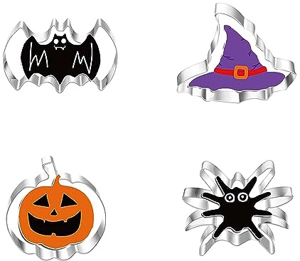 4 Pcs Halloween Cookie Cutters Halloween Biscuit Cutters Set Spider Bat Witch Hat Pumpkin Cookie Cutter Stainless Steel HalloweenShape Cutters DIY HalloweenSandwich Cutters for HalloweenBaking
