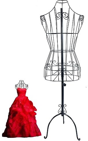 Metall Schneiderpuppe aus Metall Weiblich Modell Schaufensterpuppe Mannequin Damenbüste Schneiderbüste Schwarz Deko Büste im Vintage Antik-Look für Kostümbildner Boutiquen 140-160cm Büste