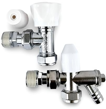 Wärmer System Angled Radiator Valve Set 15x1/2 Inch with Lockshield and Drain Off