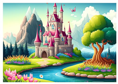 WallArena - Carta da parati fotografica in tessuto non tessuto, per cameretta dei bambini, 416 x 254 cm, motivo: castello, fiaba, fantasia – Carta da parati fotografica per bambini – Carta da parati