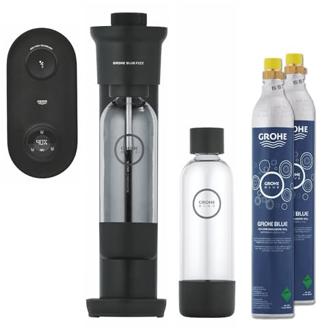 Grohe Blue Fizz Advanced - Wassersprudler Duo Set (mit CO2-Füllstandsanzeige, 3 einstellbare CO2 Stufen, 2xCO2 Flasche, 2x 0,85l Wasserflasche + Reinigungspulver), schwarz