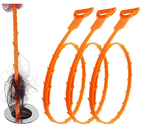 Forlivese Stura Lavandini e Scarichi da 25 Pollici, Spirale per Pulizia Tubi Riutilizzabile, Bastoncini per Pulizia Scarichi da 63,5 cm, Ganci per Pulizia Scarichi (3 Pezzi)