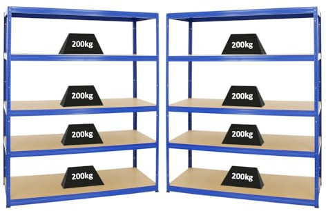 PROREGAL Mega Deal 2er-Set Schwerlastregale Giant Elephant 180x150x60cm mit 5 Ebenen Fachlast 200kg Blau, Kellerregal, Steckregal, Garagenregal, Lagerregal