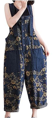 Denim Dungarees for Women Loose Straps Long Overalls Ladies Casual Baggy Sleeveless Suspender Rompers Jeans Pants Trousers Womens Vintage One Piece Jumpsuit Dungaree