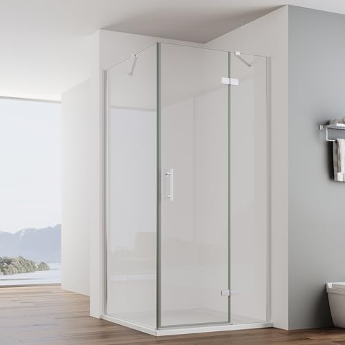 IMPTS Duschkbaine Eckeinstieg 80x80 cm, Duschtür Falttür mit 80cm Seitenwand Duschabtrennung Duschwand Eckdusche 6mm ESG Glas Höhe 195cm Ohne Duschwanne & Ablauf