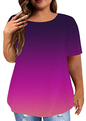 CGGMVCG Top da Donna Taglie Forti Estivo Casual a Maniche Corte Oversize Magliette Eleganti Magliette Larghe per Le Donne estive, Z03 Viola, XXXL