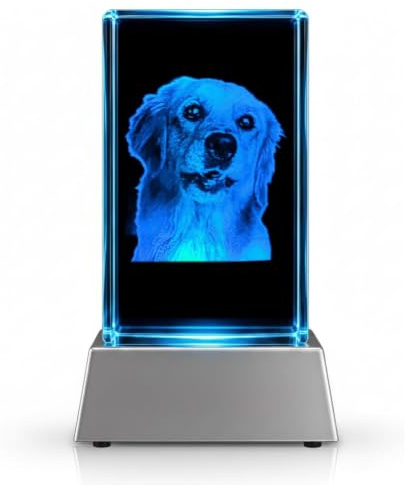 Kaltner Präsente Stimmungslicht - Ein ganz besonderes Geschenk: LED Kerze/Kristall Glasblock / 2D-Laser-Gravur Tiere Hunde/Beleuchtung in Regenbogen Farben