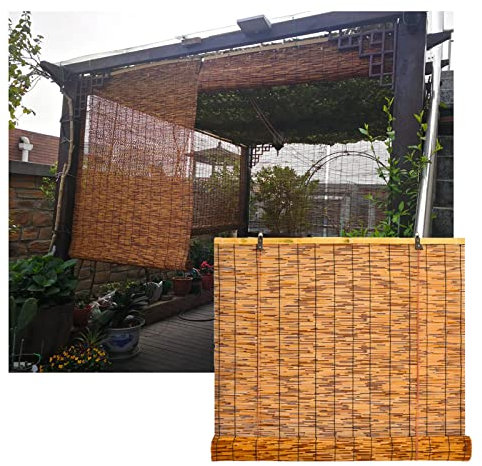 Rollo-Jalousien aus Schilf, Raffrollos, Rollo für den Außenbereich, Jalousien aus karbonisiertem Stroh, wetterfest, lichtfilternd, für Terrasse, Pergola, Veranda, anpassbare wasserdichte Jal