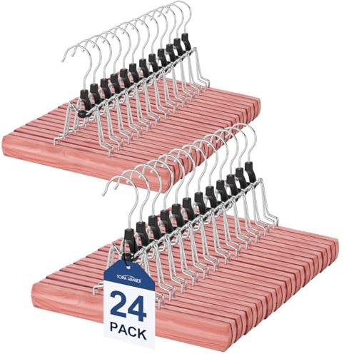 Topia Hanger CT68C Zedernhosen-Kleiderbügel, Haarverlängerungsbügel, rutschfest, Holzklemme mit Samt gepolstertem 360° drehbarem Haken für Jeans, Röcke, Hosen, Perücken, 24 Stück