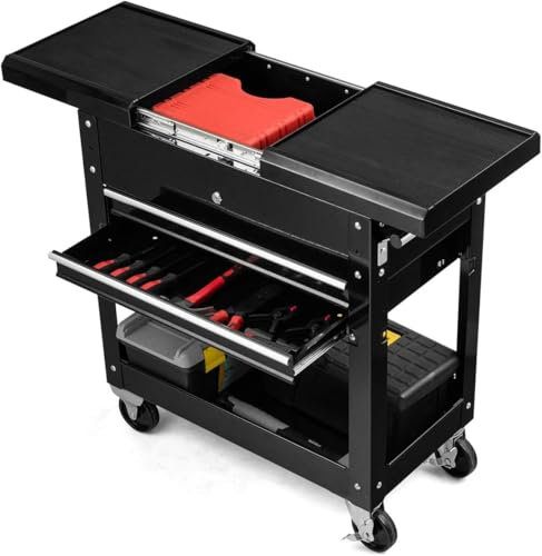 HOMFME Rolling Tool Cart, Metal Tool Trolley Cart with Sliding Top, Lockable Drawers, Handle, Mobile Tool Chest Box Tool Storage Cabinet on Wheels for Warehouse Workshop Garage, Load Capacity 220KG