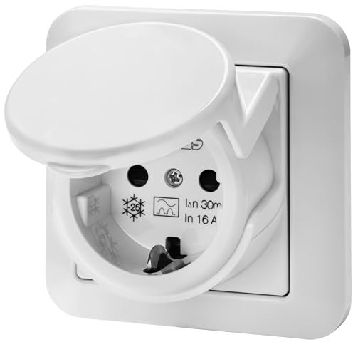 Steckdose mit integriertem Fehlerstrom-Schutzschalter 30mA Gewiss Montage Unterputz 230V 16A reinweiß + GH24 Phasenprüfer