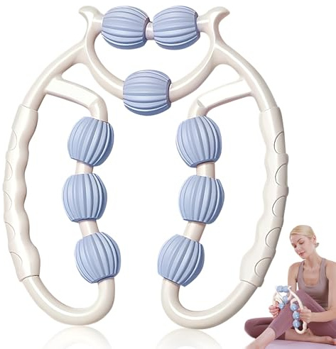 shallyong Massageroller Beine, Cellulite Massagegerät, Massageroller, Cellulite Roller, Massage Roller mit Griff für Bein, Fuß, Armmassage (Weiß+Blau)