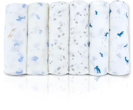 Salviette in mussola per bambini, 6 pezzi, in cotone, 80 x 80 cm, assorbenti e traspiranti, per neonati, ragazzi e ragazze (dinosauri)