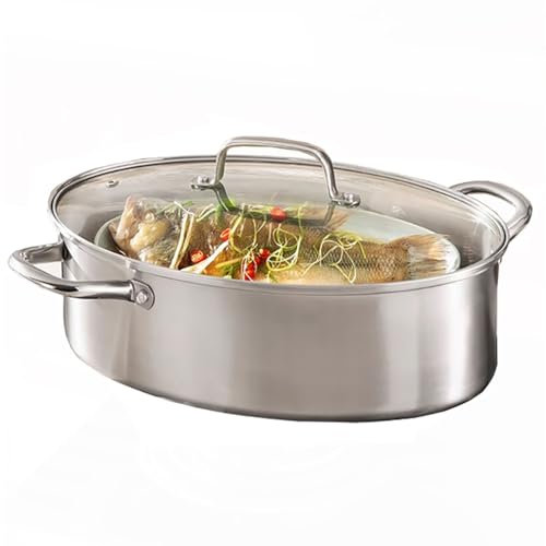 ZOLPINL Vaporiera per Pesce per Cucinare, pentola per Pesce al Vapore in Acciaio Inox 304, pentola Ovale Multiuso per zuppa, per Frutti di Mare, Verdure, zuppe, stufati e Pasta