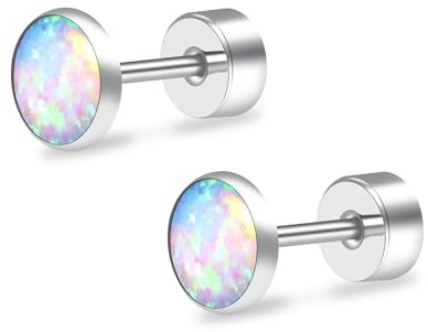 ZDE Titanium Flatback Ohrringe für Frauen Opal Lavendel Ohrstecker flach zurück Frauen Ohrringe hypoallergen Knorpel Flatback Ohrring Schmuck 3mm-5mm
