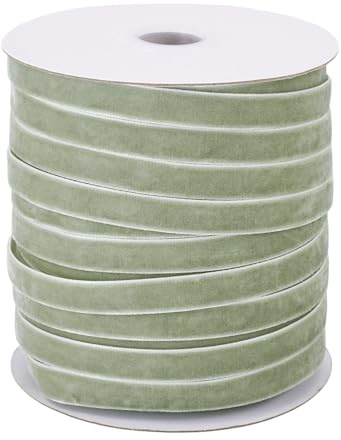 Spritewelry Samtband, 45,7 m, Vintage-Satinband, einseitig, Dekoration, Spitzenborte für Geschenkverpackungen, Weihnachtskranz, Schleife, DIY, Basteln, Nähen, Olivgrün