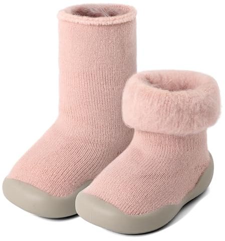 MK MATT KEELY Baby Shoes Toddlers Winter Warm Sock Shoes Boys Girls First Pre Walkers Slippers with Anti-Slip Rubber Sole,Pink,12-18 Months