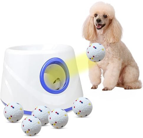 cuelab Auto Dog Ball Thrower Launcher, Automatic Dog Ball Launcher with 3 Launching,6 2.3 Inch ETPU Tennis Ball,Interactive Toys Indoor Outdoor Thrower Toss Machine for Small/Medium Dogs