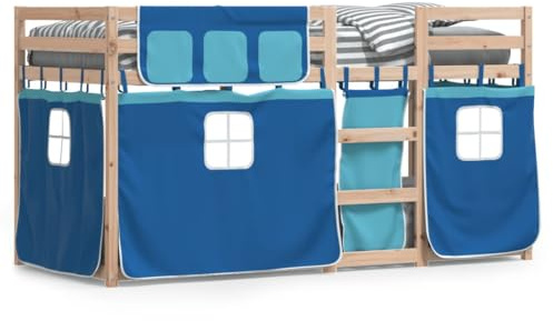 Goldicoo Etagenbett 75x190 cm mit Vorhängen – Massivholz Kiefer, Blau