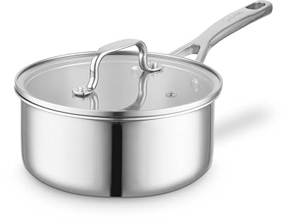 Sur La Table Tri-Ply 18cm Saucepan with Tempered Glass Lid, Satin Interior Finish, Induction Compatible, Stainless Steel, SLT900232