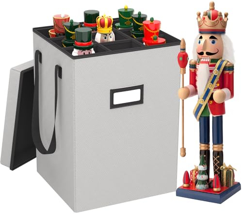 VERONLY Aufbewahrungsbox für Weihnachtsdekoration – Nussknacker & Figuren – bis 16 Zoll – mit verstellbaren Trennwänden(Ebenso geeignet für Weihnachtsbaumkugelschränke)(Grau)