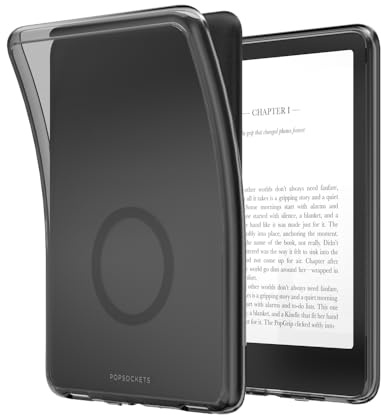 PopSockets Kindle Paperwhite Case (12th Gen, 7”, 2024/25), Signature Edition & Colorsoft – Slim Protective Cover with Built-in MagSafe Ring for MagSafe PopGrip, E-Reader Accessory - Black Translucent