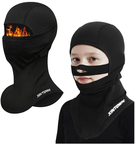 AYPOW Passamontagna Balaclava Invernale Traspirante in Pile Termico, Multifunzione Antivento Caldo Maschera da Sci Ciclismo Cappello Cappuccio con Scaldacollo Berretti per 6-12 Anni Ragazzi Ragazze
