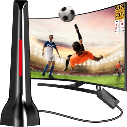Dvbt2 antenne mit verstärker innen, Dvbt antenne, Dvb-t2 Zimmerantenne für Fernseher, 360° Allroundempfang, 4K HD lokaler Sender, Magnetfuß 3m Kabel (Red Rhombus)