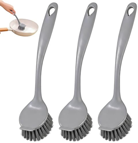 3 Piezas Cepillo Fregar Platos, Cepillo para Platos con Cerdas Duras Antibacterias, Mango Ergonómico Antideslizante, Ideal para Limpiar Ollas, Sartenes y Fregaderos, Resistente y Duradero